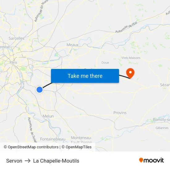 Servon to La Chapelle-Moutils map