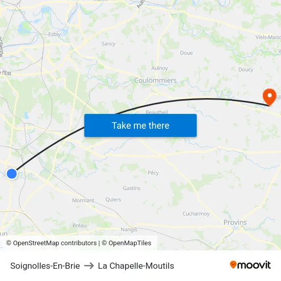 Soignolles-En-Brie to La Chapelle-Moutils map