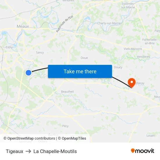 Tigeaux to La Chapelle-Moutils map