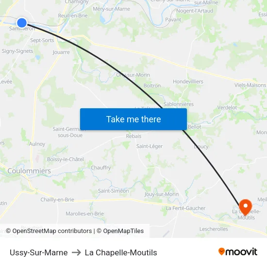 Ussy-Sur-Marne to La Chapelle-Moutils map