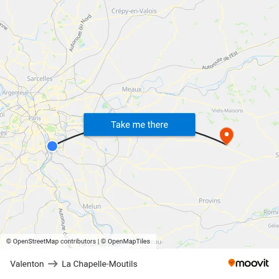 Valenton to La Chapelle-Moutils map