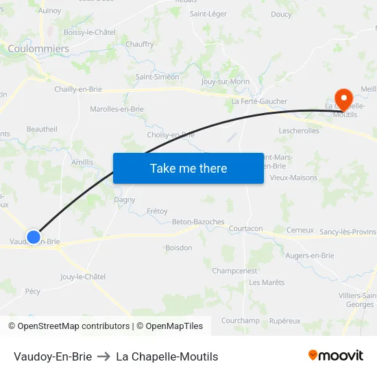 Vaudoy-En-Brie to La Chapelle-Moutils map