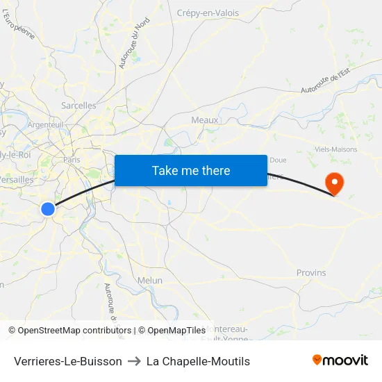 Verrieres-Le-Buisson to La Chapelle-Moutils map