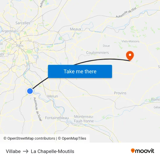 Villabe to La Chapelle-Moutils map