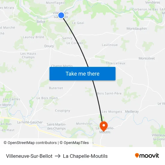 Villeneuve-Sur-Bellot to La Chapelle-Moutils map