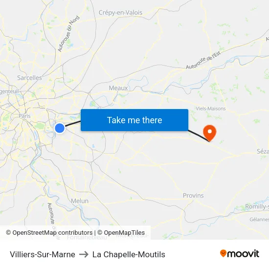 Villiers-Sur-Marne to La Chapelle-Moutils map