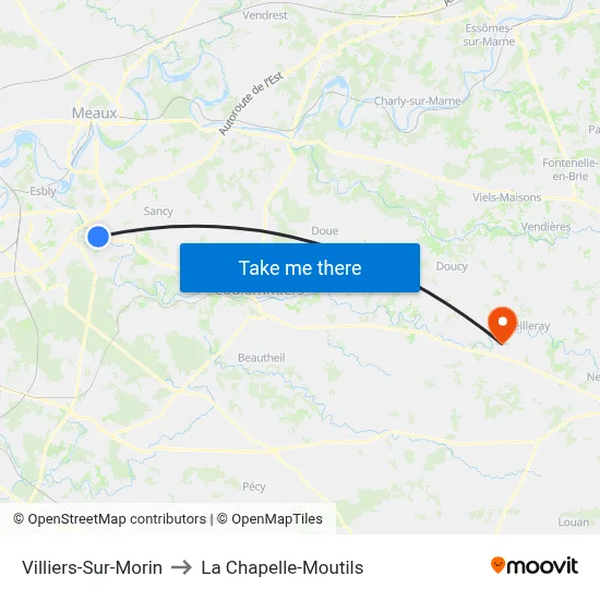Villiers-Sur-Morin to La Chapelle-Moutils map
