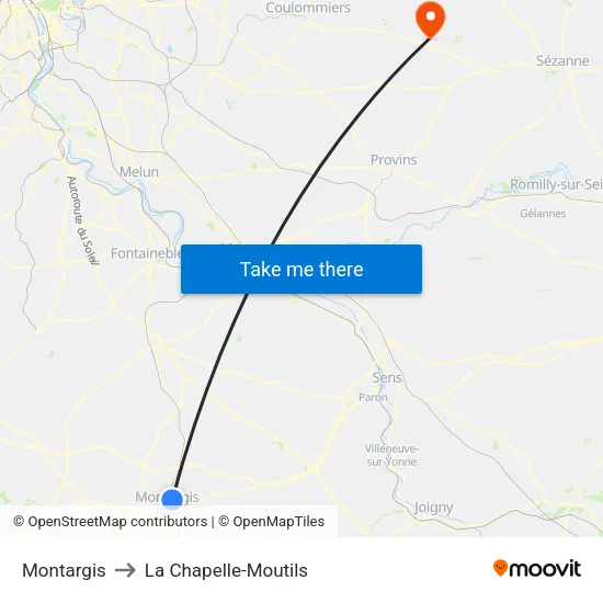 Montargis to La Chapelle-Moutils map