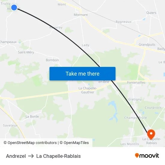 Andrezel to La Chapelle-Rablais map