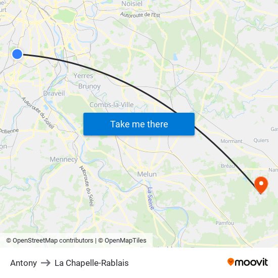 Antony to La Chapelle-Rablais map