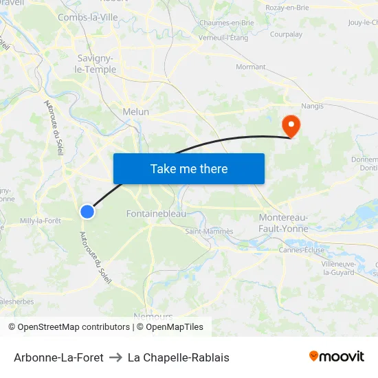 Arbonne-La-Foret to La Chapelle-Rablais map