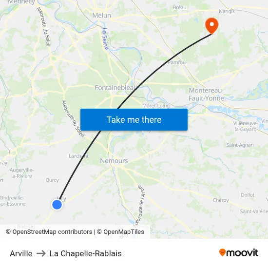 Arville to La Chapelle-Rablais map