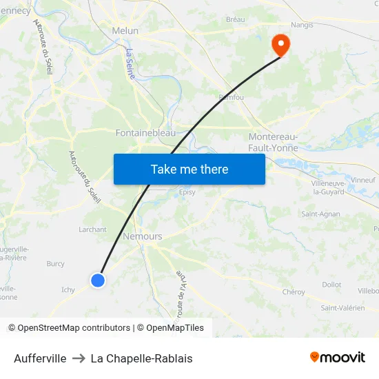 Aufferville to La Chapelle-Rablais map