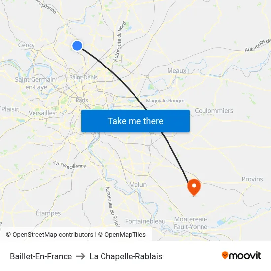 Baillet-En-France to La Chapelle-Rablais map