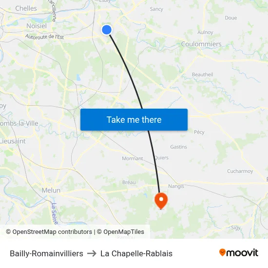 Bailly-Romainvilliers to La Chapelle-Rablais map