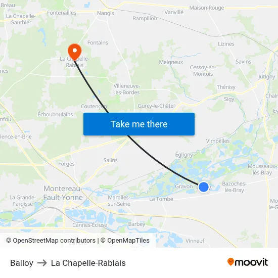 Balloy to La Chapelle-Rablais map