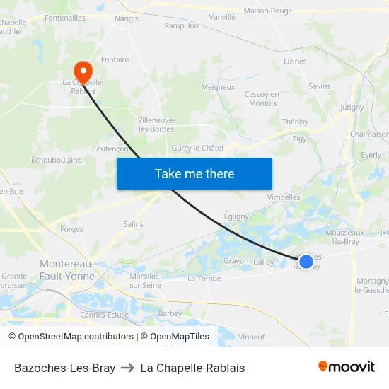 Bazoches-Les-Bray to La Chapelle-Rablais map
