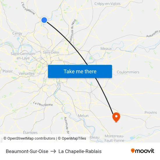 Beaumont-Sur-Oise to La Chapelle-Rablais map