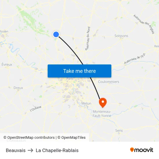 Beauvais to La Chapelle-Rablais map