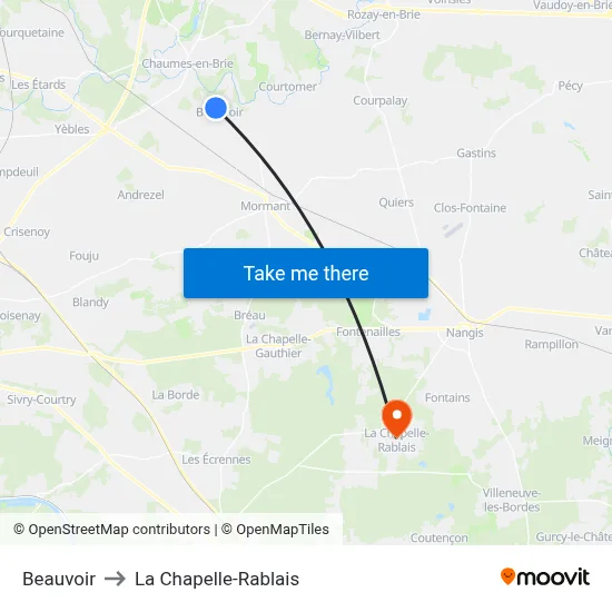 Beauvoir to La Chapelle-Rablais map