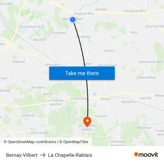 Bernay-Vilbert to La Chapelle-Rablais map