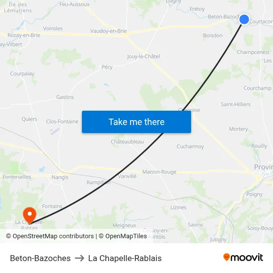 Beton-Bazoches to La Chapelle-Rablais map