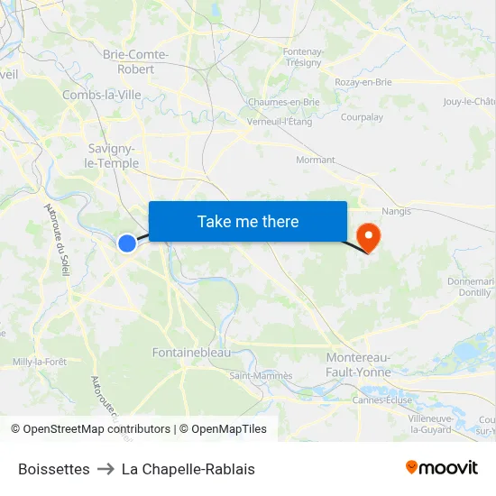 Boissettes to La Chapelle-Rablais map