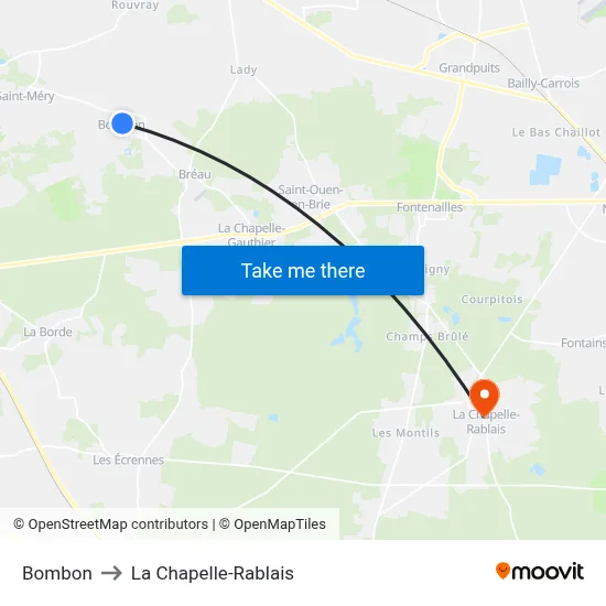 Bombon to La Chapelle-Rablais map