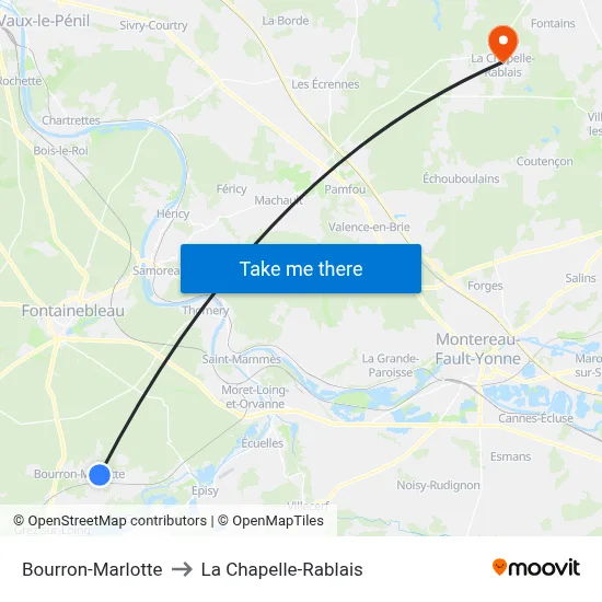Bourron-Marlotte to La Chapelle-Rablais map