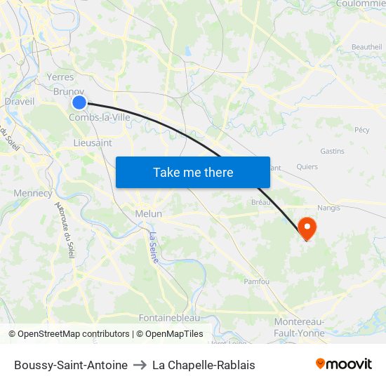 Boussy-Saint-Antoine to La Chapelle-Rablais map