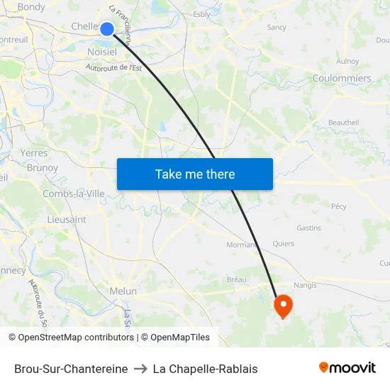 Brou-Sur-Chantereine to La Chapelle-Rablais map