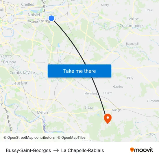 Bussy-Saint-Georges to La Chapelle-Rablais map