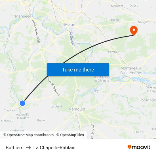 Buthiers to La Chapelle-Rablais map