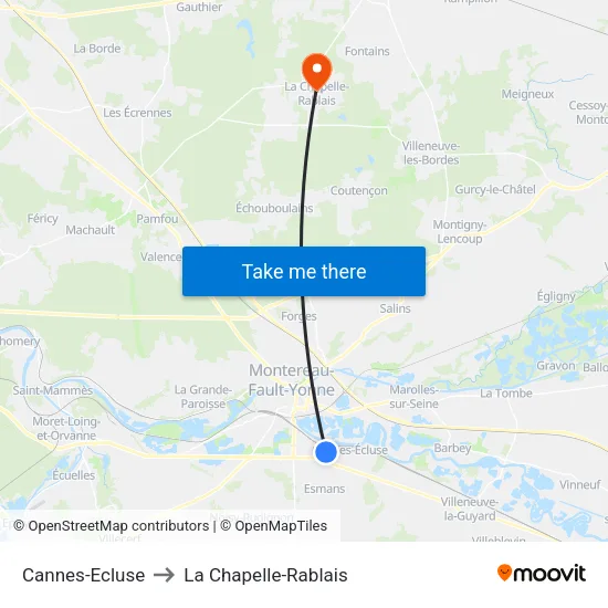 Cannes-Ecluse to La Chapelle-Rablais map