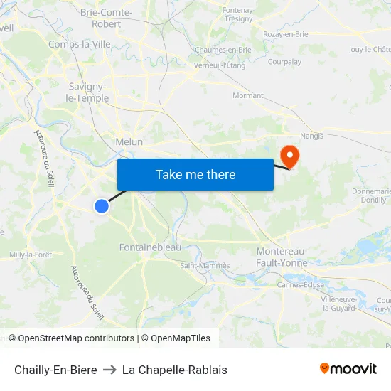 Chailly-En-Biere to La Chapelle-Rablais map