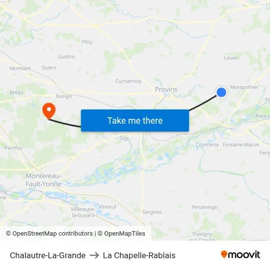 Chalautre-La-Grande to La Chapelle-Rablais map