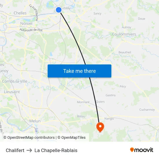 Chalifert to La Chapelle-Rablais map