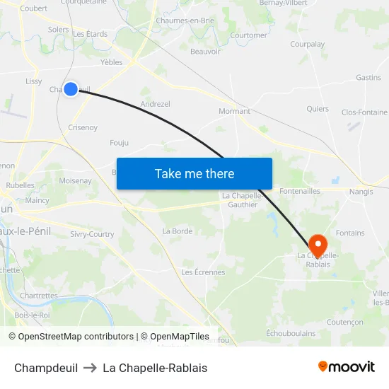 Champdeuil to La Chapelle-Rablais map