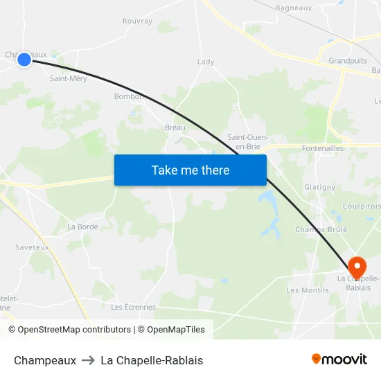 Champeaux to La Chapelle-Rablais map