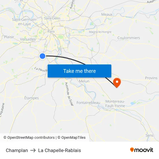 Champlan to La Chapelle-Rablais map