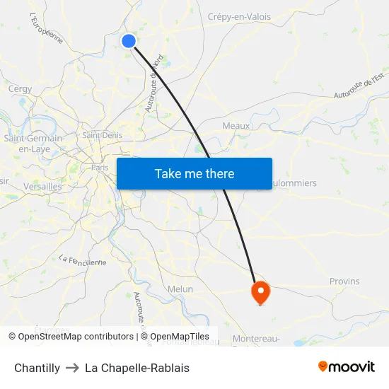 Chantilly to La Chapelle-Rablais map