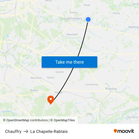 Chauffry to La Chapelle-Rablais map
