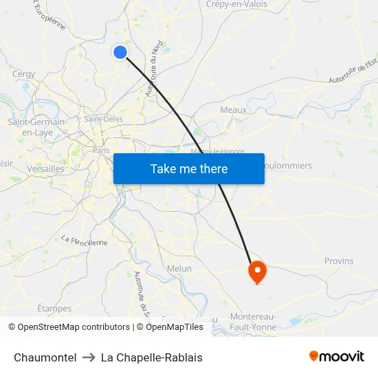 Chaumontel to La Chapelle-Rablais map