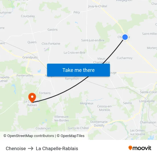 Chenoise to La Chapelle-Rablais map