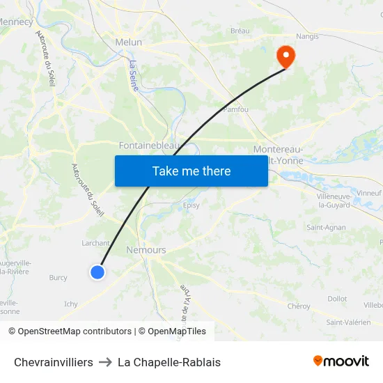 Chevrainvilliers to La Chapelle-Rablais map
