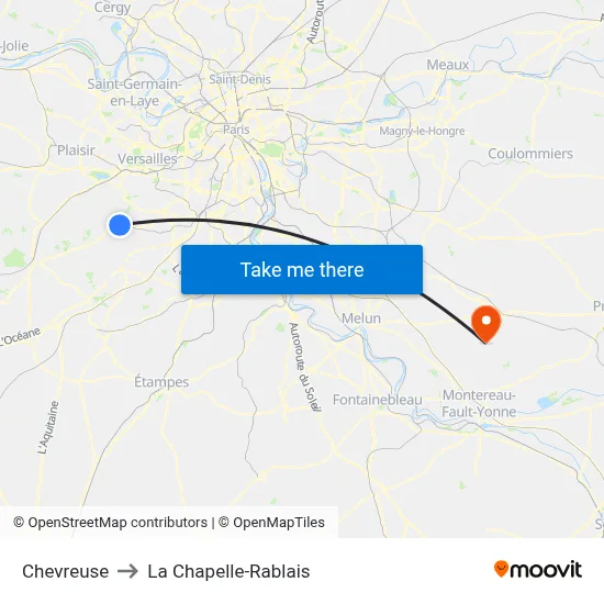 Chevreuse to La Chapelle-Rablais map