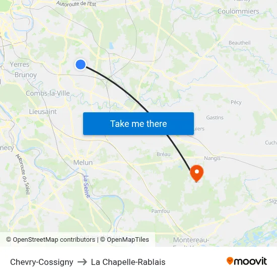 Chevry-Cossigny to La Chapelle-Rablais map
