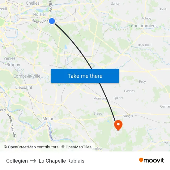 Collegien to La Chapelle-Rablais map