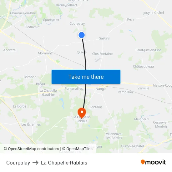 Courpalay to La Chapelle-Rablais map