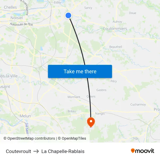 Coutevroult to La Chapelle-Rablais map
